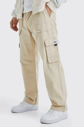 Mens Beige Elasticated Waist Relaxed Fit Cargo Jogger, Beige