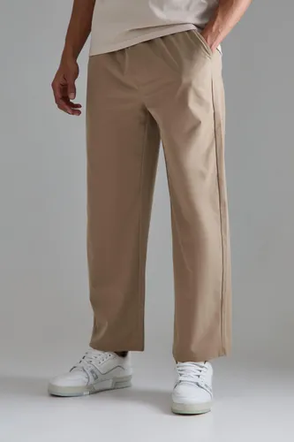 Mens Beige Elasticated Waist Technical Stretch Relaxed Cropped Trouser, Beige