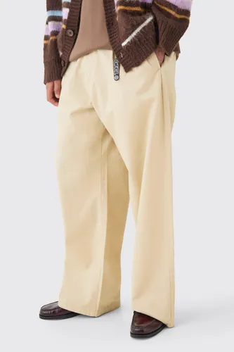 Mens Beige Fixed Waist Extreme Wide Fit Chino With Charm, Beige
