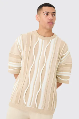 Mens Beige Oversized 3d Jacquard Knit T-shirt, Beige