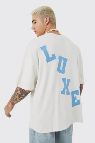 Mens Beige Oversized Luxe Applique Half Sleeve T-shirt, Beige