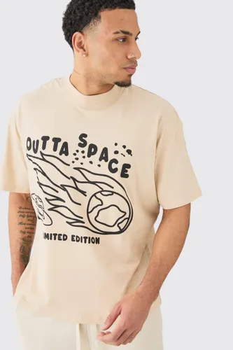 Mens Beige Oversized Outta Space Graphic T-shirt, Beige