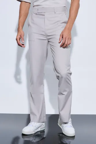 Mens Beige Oversized Pocket Flared Tailored Trousers, Beige