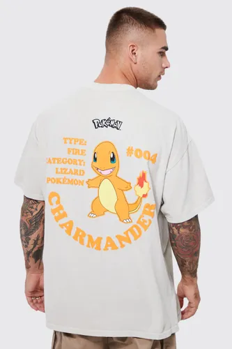 Mens Beige Oversized Pokemon Charmander License T-shirt, Beige