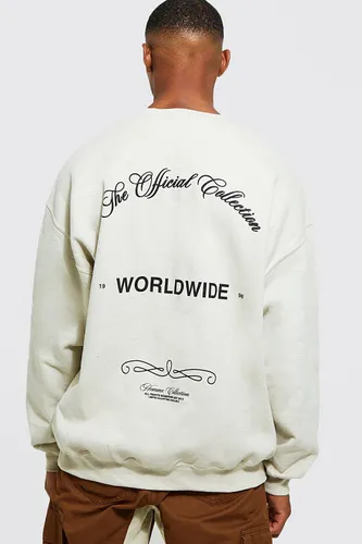 Mens Beige Oversized Worldwide Back Print Sweatshirt, Beige