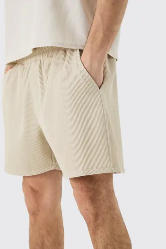 Mens Beige Pleated Drawcord Shorts, Beige