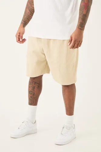 Mens Beige Plus Relaxed Heavyweight Ribbed Cargo Short, Beige