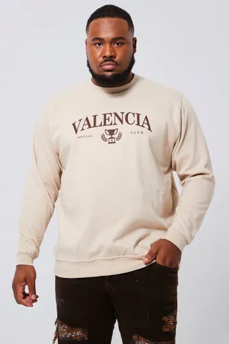 Mens Beige Plus Valencia City Print Sweatshirt, Beige