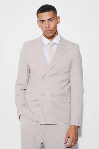 Mens Beige Relaxed Fit Double Breasted Pinstripe Blazer, Beige