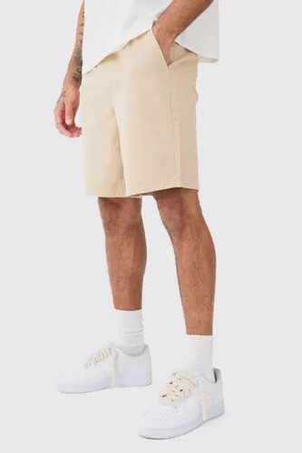 Mens Beige Relaxed Fit Elasticated Waist Chino Shorts in Stone, Beige