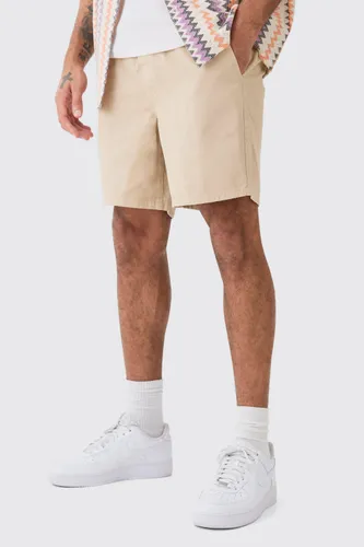 Mens Beige Shorter Length Relaxed Fit Elasticated Waist Chino Shorts in Stone, Beige