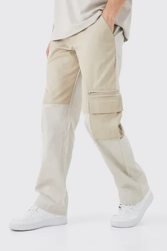 Mens Beige Tall Relaxed Fit Colour Block Official Branded Cargo Trouser, Beige