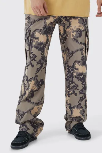 Mens Beige Tall Relaxed Pixelated Camo Cargo Trouser, Beige