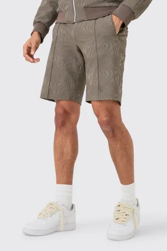 Mens Beige Textured Straight Fit Pintuck Tailored Shorts, Beige