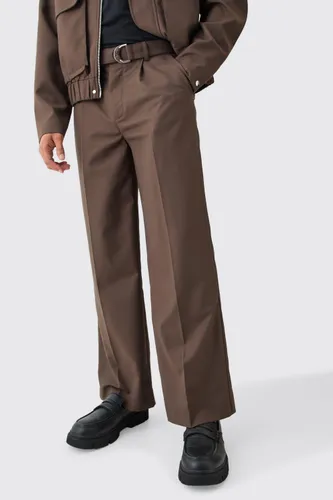 Men's Belted Tailored Wide Leg Trousers - Brown - 30, Brown
