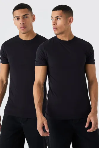 Mens Black 2 Pack Muscle Fit T-shirt, Black