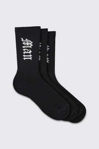 Mens Black 3 Pack Gothic Man Sports Socks, Black