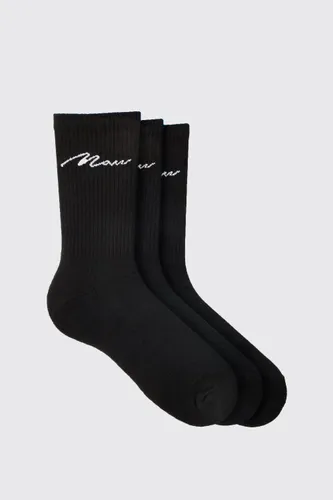 Mens Black 3 Pack Man Signature Sport Socks, Black