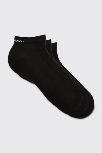 Mens Black 3 Pack Man Signature Trainer Socks, Black