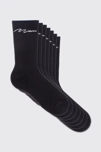 Mens Black 7 Pack Man Signature Sport Socks, Black