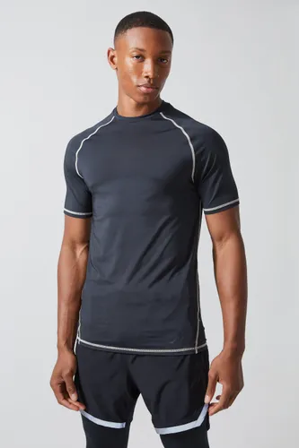 Mens Black Active Matte Muscle Fit Raglan T-shirt, Black