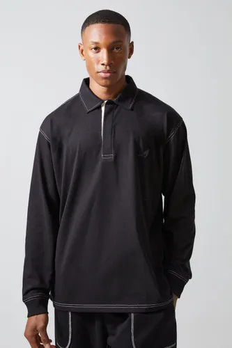Mens Black Active Oversized Heavy Rugby Polo, Black