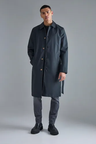 Mens Black Classic Belted Trench Coat, Black