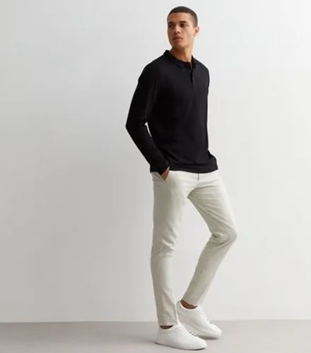 Men's Black Cotton Long Sleeve Polo Shirt New Look