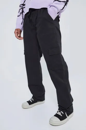 Mens Black Elasticated Waist Relaxed Fit Cargo Trouser, Black