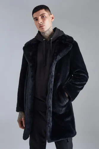 Mens Black Faux Fur Overcoat, Black