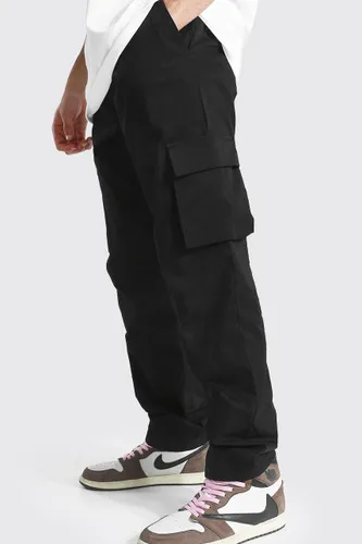 Mens Black Fixed Waist Relaxed Fit Cargo Trouser, Black