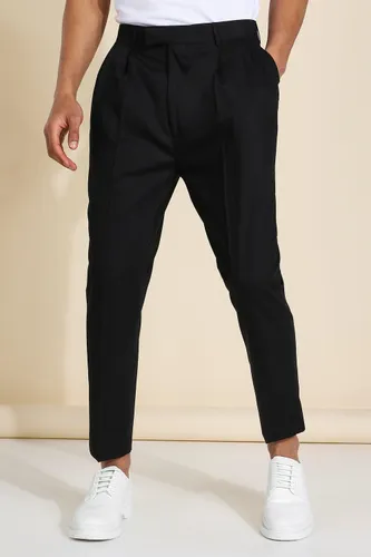 Mens Black High Rise Tapered Crop Tailored Trouser, Black