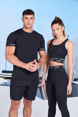 Mens Black His Active Muscle Fit T-Shirt With Cuff Detail, Black