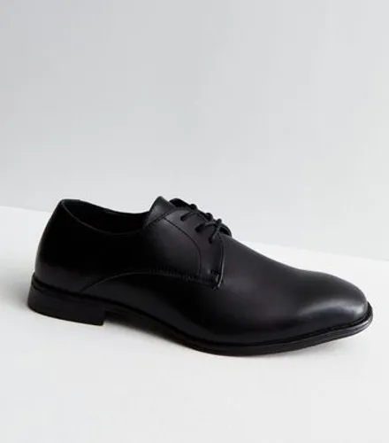 Men's Black Leather Derby Shoes New Look
