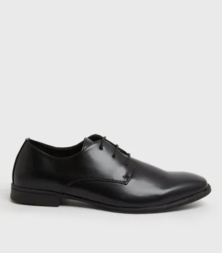 Men's Black Leather-Look Derby Shoes New Look