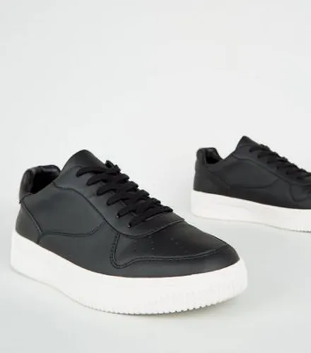 Men's Black Leather-Look Lace Up Trainers New Look