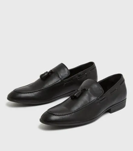 Men's Black Leather-Look Tassel Trim Loafers New Look Vegan