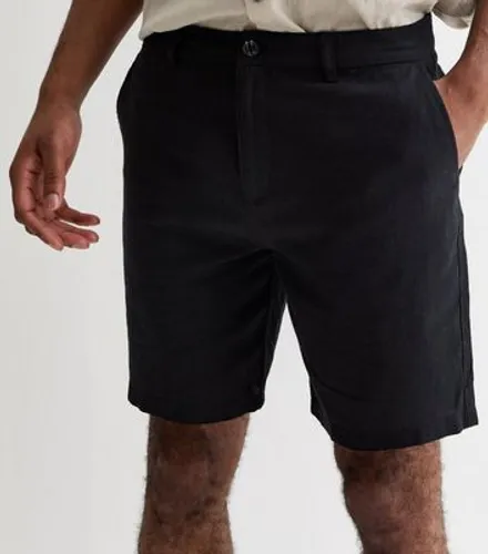 Men's Black Linen Blend Regular Fit Shorts New Look