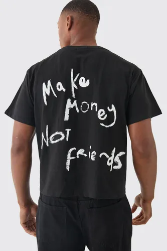 Mens Black Make Money Not Friends Back Print Slogan Baby Tee, Black