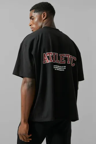 Mens Black Man Active Boxy Athletic Back Print T-shirt, Black