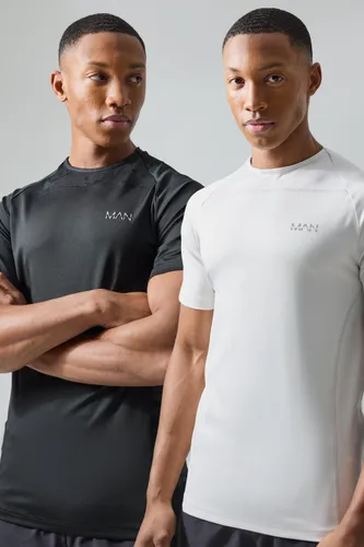 Mens Black Man Active Camo Muscle Fit Raglan T-shirt 2 Pack, Black