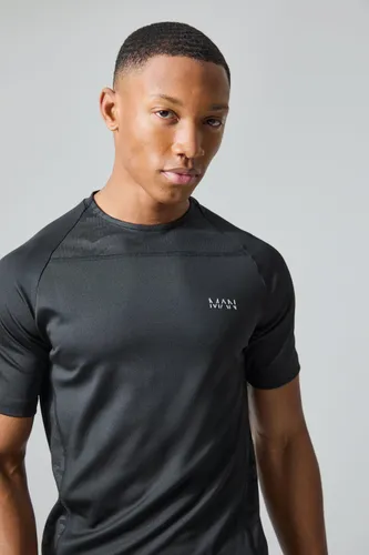 Mens Black Man Active Camo Muscle Fit Raglan T-shirt, Black