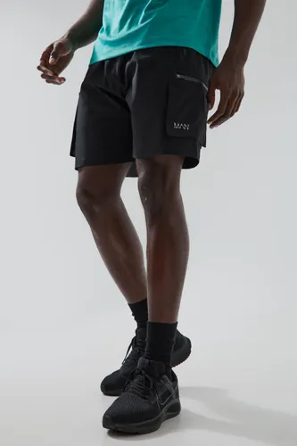 Mens Black Man Active Cargo Shorts, Black