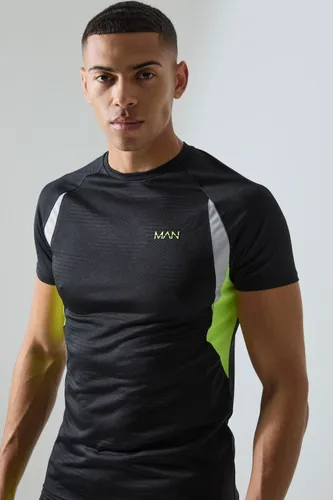 Mens Black Man Active Geo Jacquard Muscle Fit T-shirt, Black