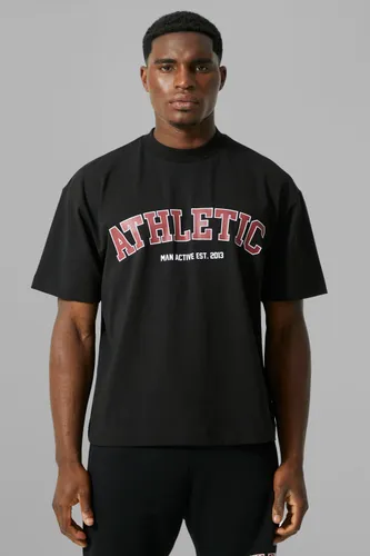 Mens Black Man Active Gym Athletic Boxy Fit T-shirt, Black