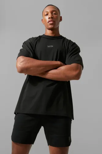 Mens Black MAN Active Gym Oversized T-Shirt with Seam Detail, Black