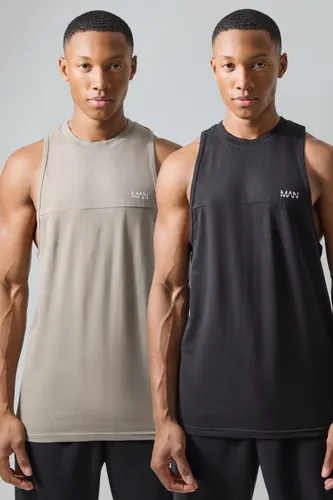 Mens Black Man Active Gym Racer vest 2 Pack, Black
