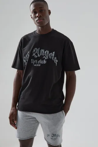 Mens Black Man Active Los Angeles Lift Club T-shirt Set, Black