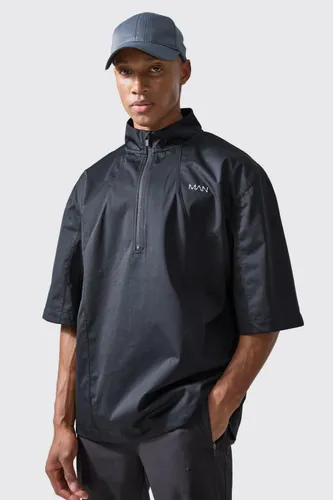 Mens Black Man Active Oversized Golf Funnel Zip Jacket, Black