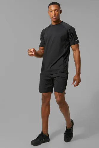 Mens Black Man Active Performance T Shirt & Short Set, Black